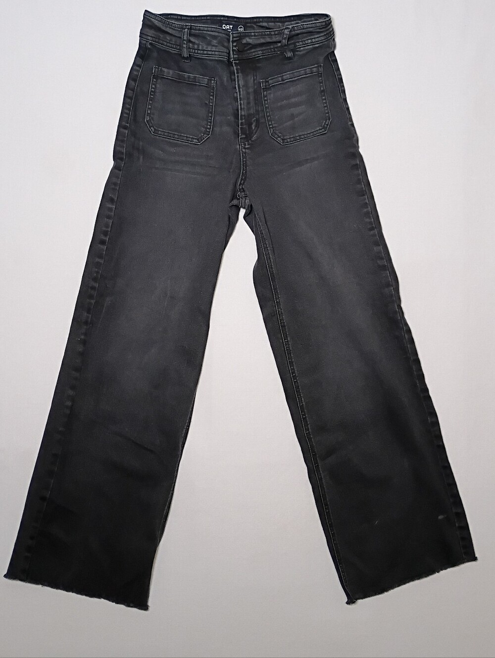 OAT New York Black High Rise Wide Leg Raw Hem Jeans Womens Size 4 27X30 Stretch